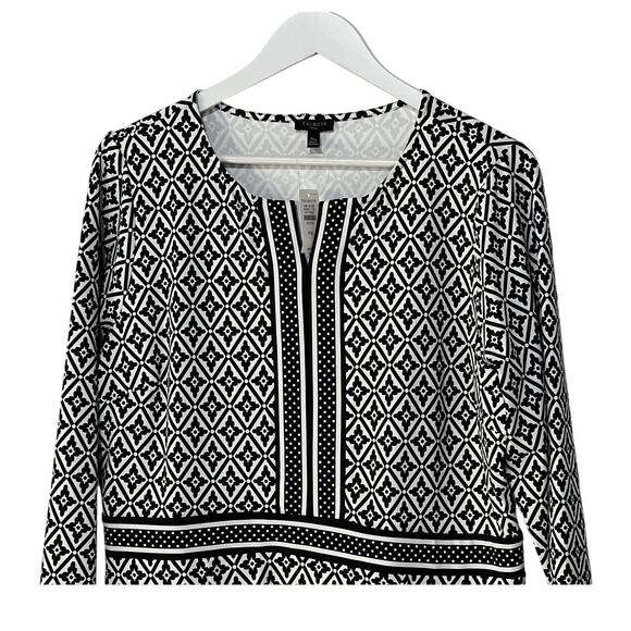 Talbots Womens Petite XLarge Stretch Black White Geo Print Sheath Dress NEW - Picture 4 of 11